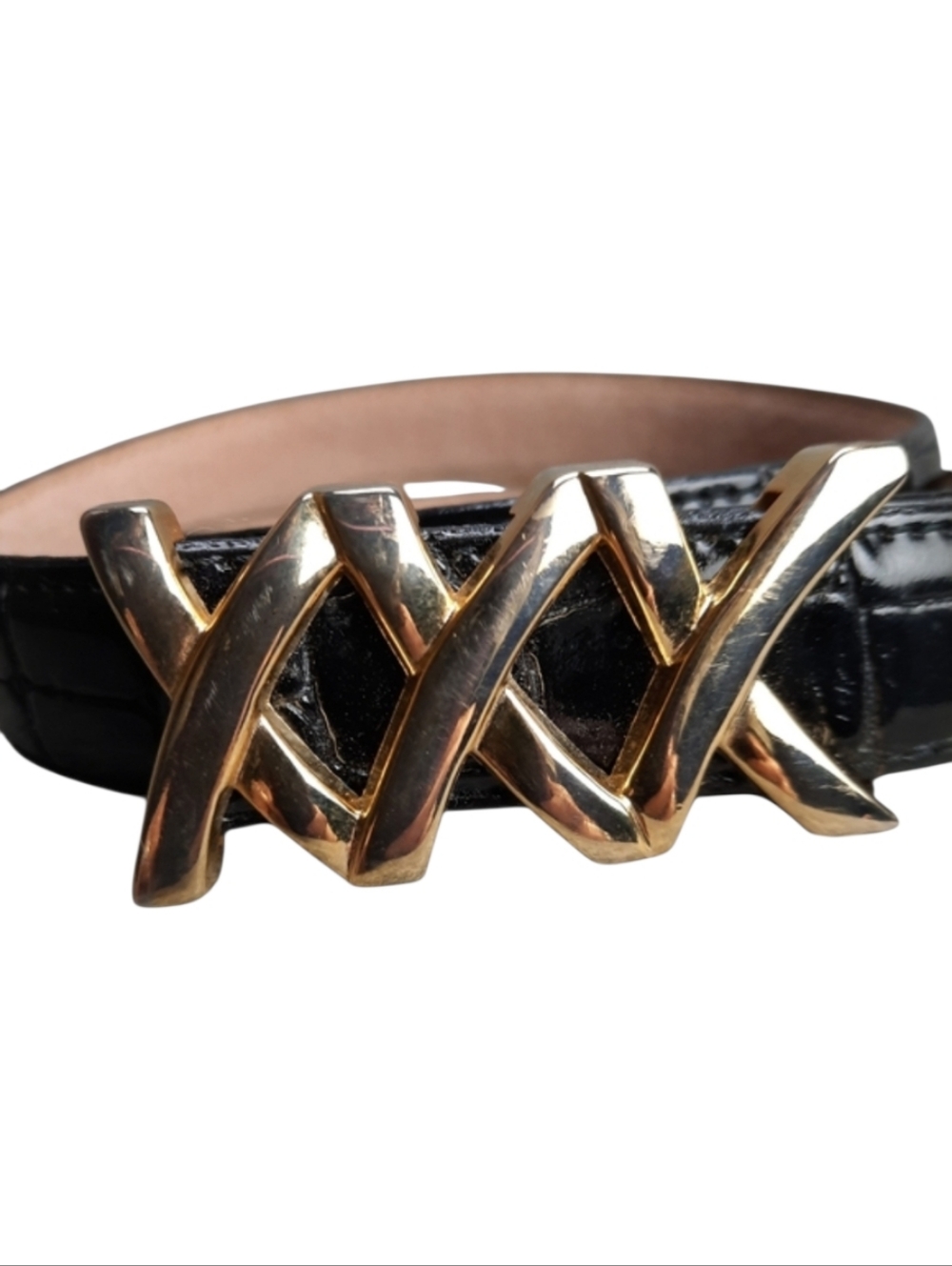 Amiee Lynn Italian Crocodile Leather XXX Gold Buckle Belt SZ L